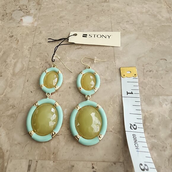 Stony Citrine-Colored Stone Dangle Earrings - Picture 2 of 6
